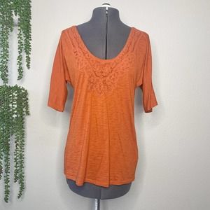 J. Crew Orange Crochet Knit Half Sleeve Scoop Neck Top Women's Size Small S